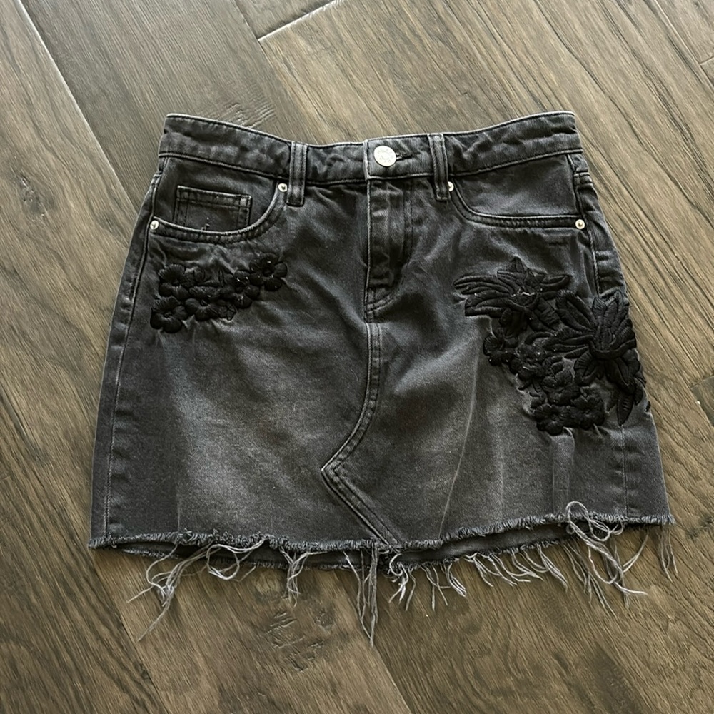 BDG Embroidered Black Denim Mini Skirt